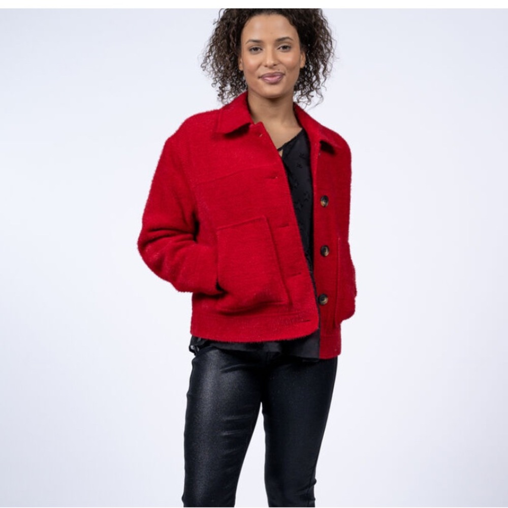Tribal red button up cropped barn Jacket size small